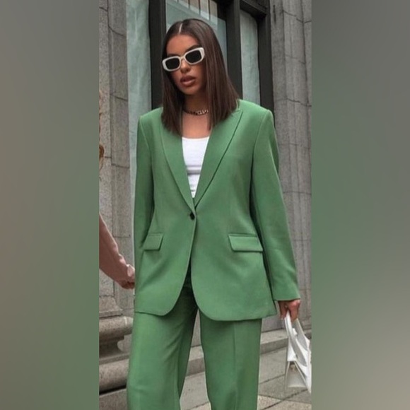 NWT ZARA WOMEN STRAIGHT CUT BUTTONED BLAZER GREEN 3736/042 size S - Picture 5 of 8